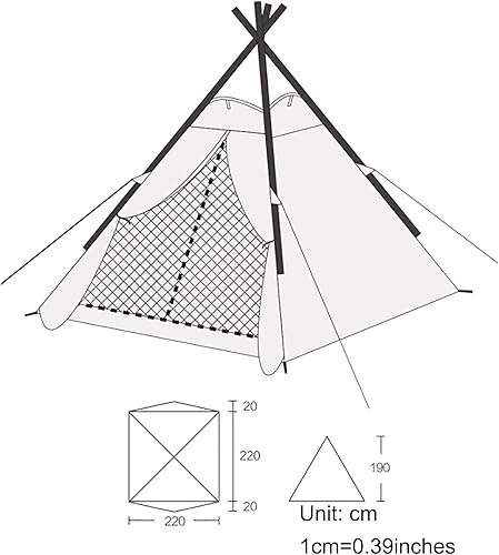 Miniatura 3 de Tienda de campaña de lona de algodón tipi pirámide india para 3 ~ 4 personas, tienda de campaña estilo yurta para acampar en todas las 4 estaciones,