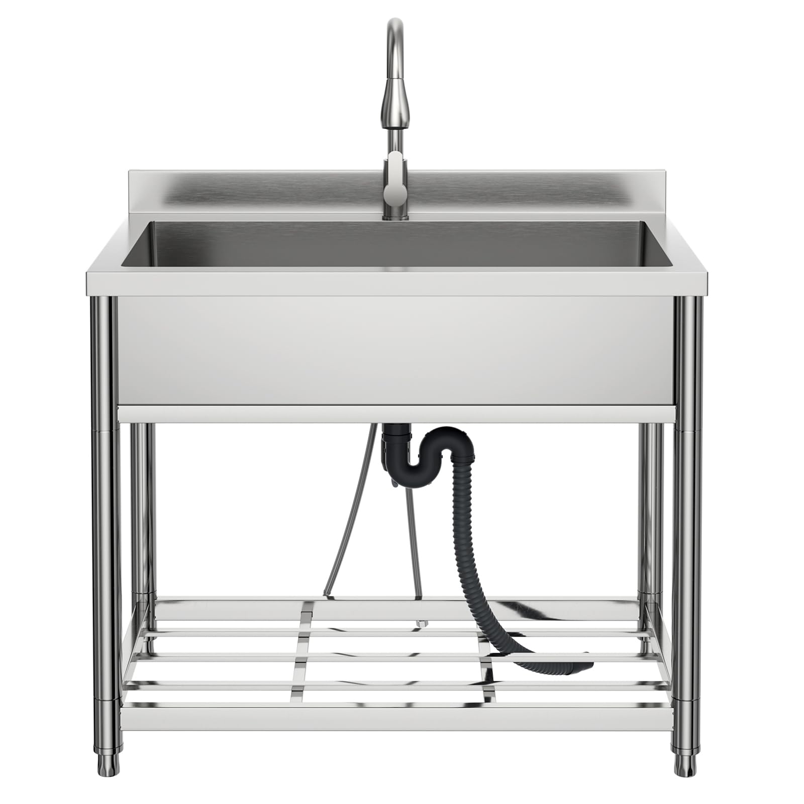 Grand Évier à Autoportant en Acier Inoxydable, 90 cm Évier de Cuisine sur Pied Commercial avec Robinet Extractible, Évier ‎Autonome pour Extérieur, Cuisine, Restaurant, Garage, Buanderie, Jardi