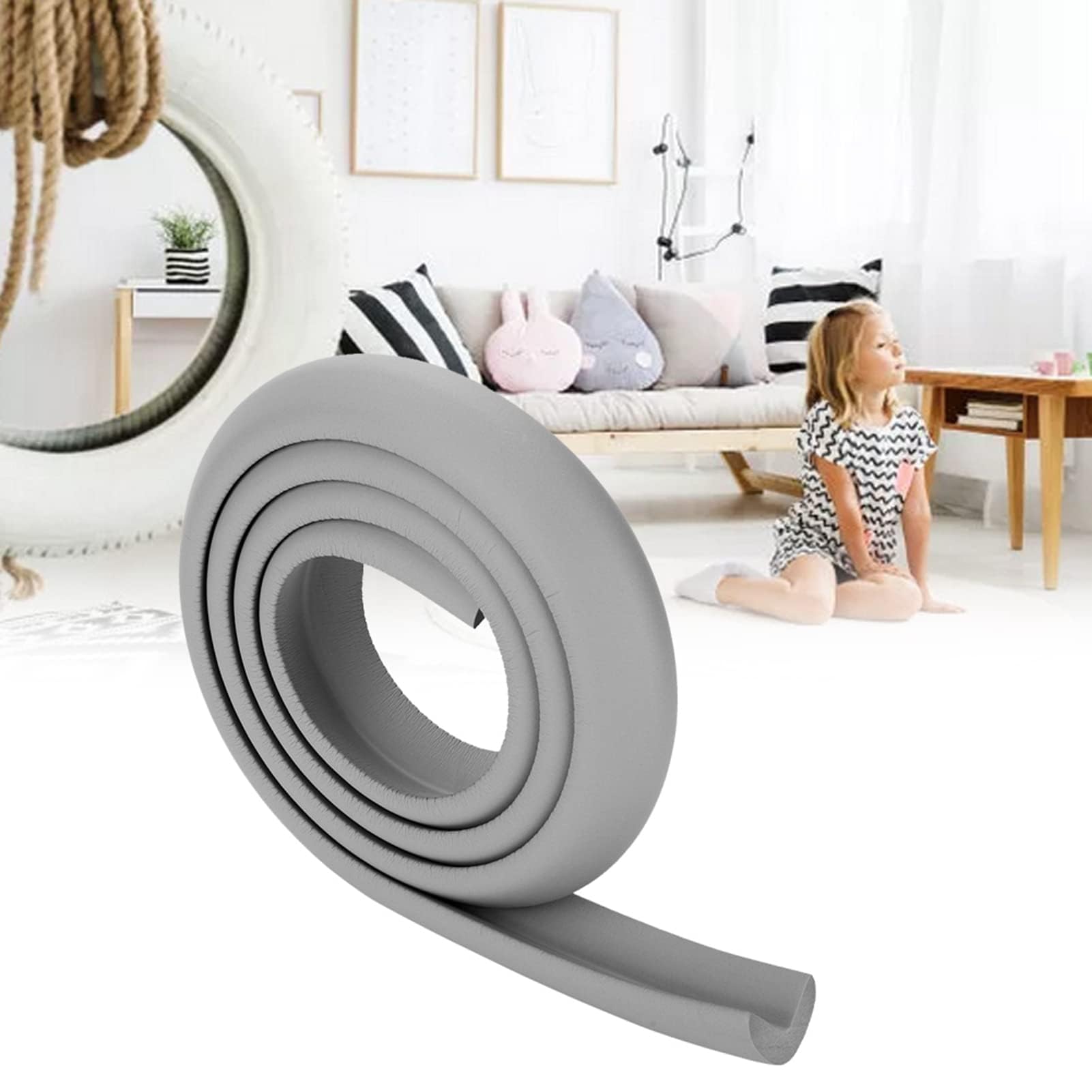 2 Pezzi Protezioni per Bordi, 2M Protezione Contro Spigoli di Mobili Paracolpi in Schiuma per Bordi per Caminetto, Tavolo, Scala, Armadio(Grigio)