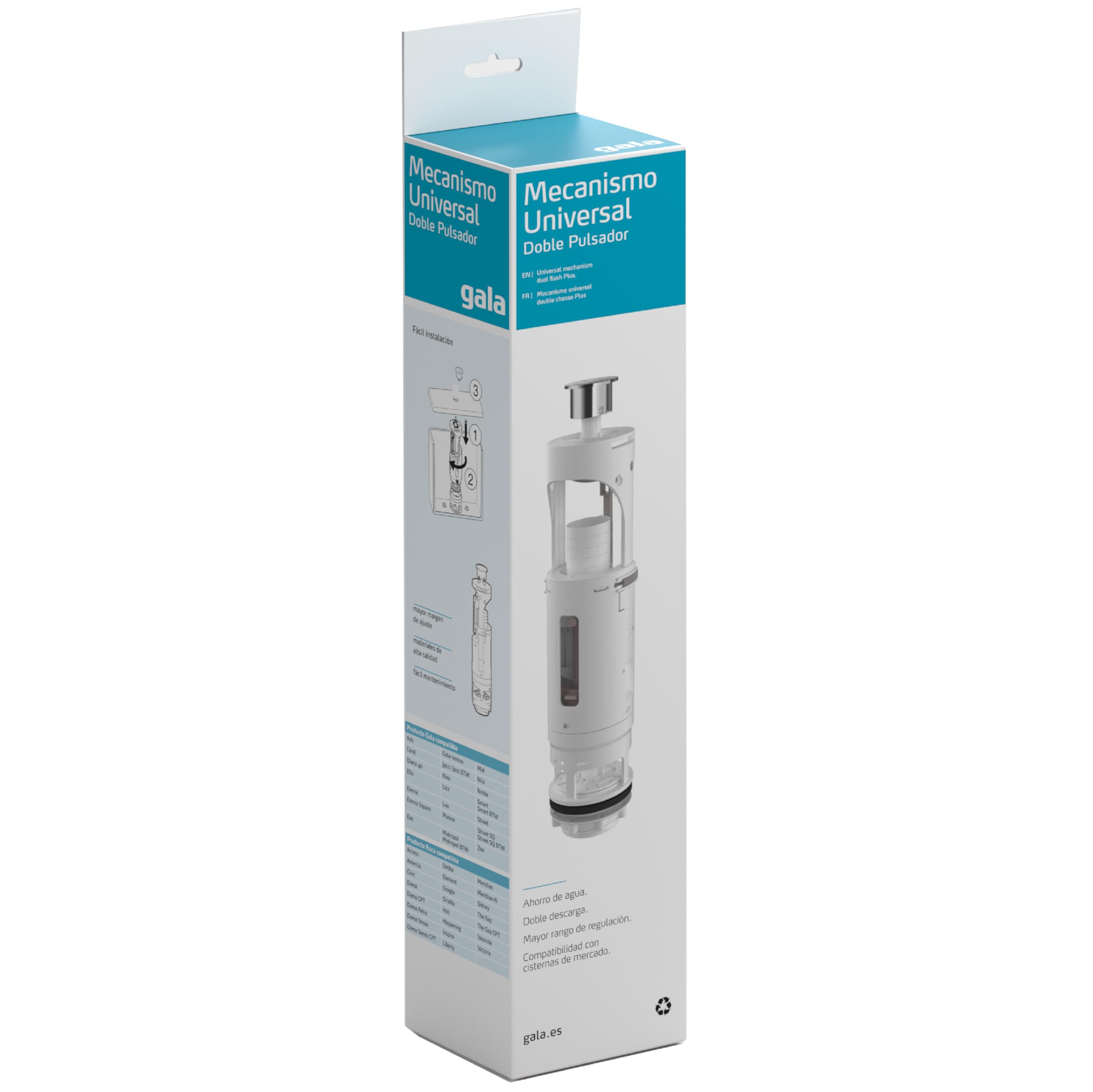 Gala Mecanismo G50412 – Mecanismo universal de doble descarga. Compatible con cisternas Gala y de otras marcas. Fácil instalación