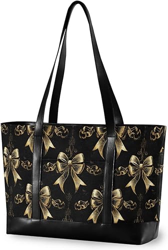 Bolso de mano moderno con lazo vintage en negro y dorado para mujer con cremallera, bolsa grande para gimnasio con artículos esenciales de viaje,