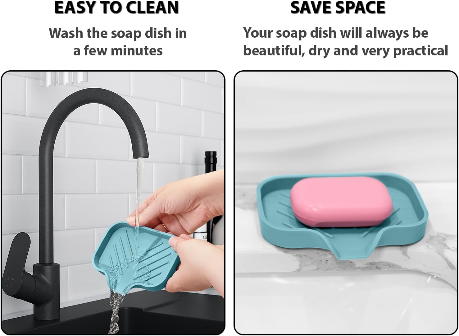 Light Green Silicone Soap Dish Tray, Self-Draining Soap Holder for Bar Soap, Silicone Soap Tray with Drainage, Soap Dishes for Kitchen Counter image 5