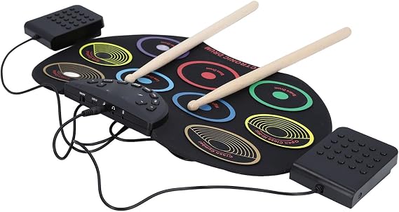 Portable Electronic Drum Set for Kids, Easy to Play Roll Up Drum Pad with Pedals and Drumsticks, Colorful and Lightweight Design, Foster Creativity and Rhythm Skills