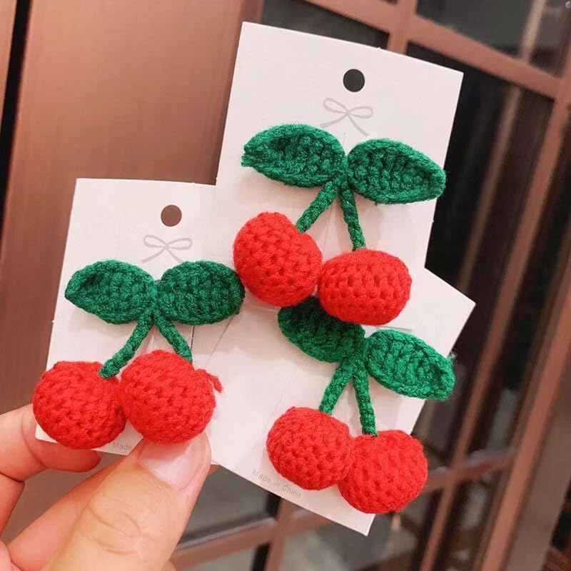 6 Pcs Red Cherry Hair Clips Crochet Mini Sweet Cherry Hair Barrettes Knit Fruit Shape Hairpins Hair Accessories for Women Girls - Image 4