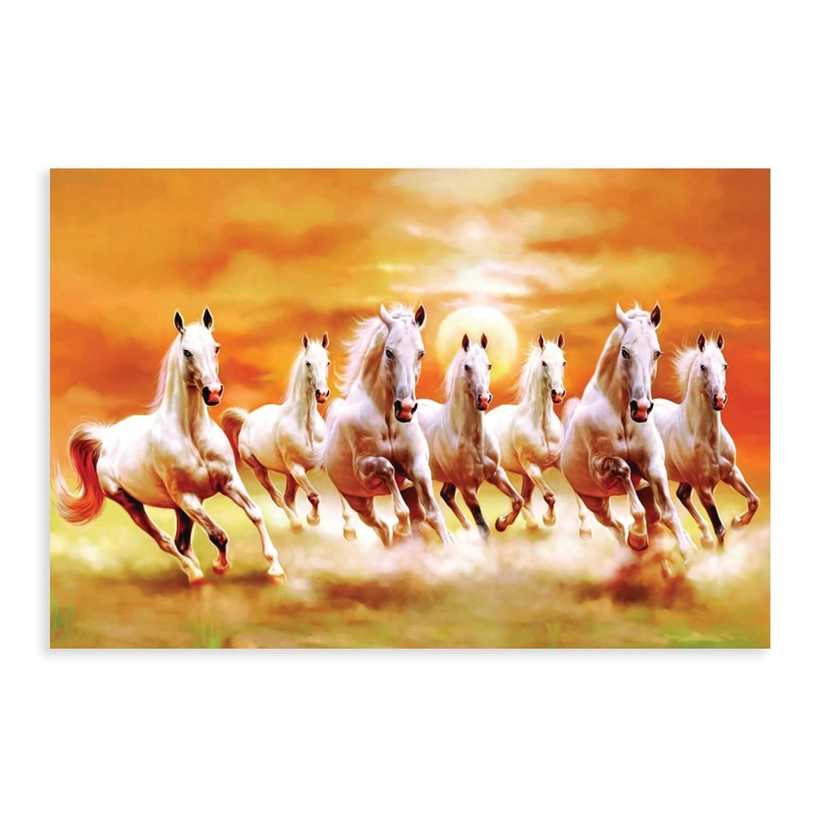 FUKITT Seven Lucky Running Wild Horses Wall Art Animal Posters Canvas Poster Wall Art Decor Print Picture Paintings for Living Room Bedroom Decoration Unframe-style 12x18inch(30x45cm)