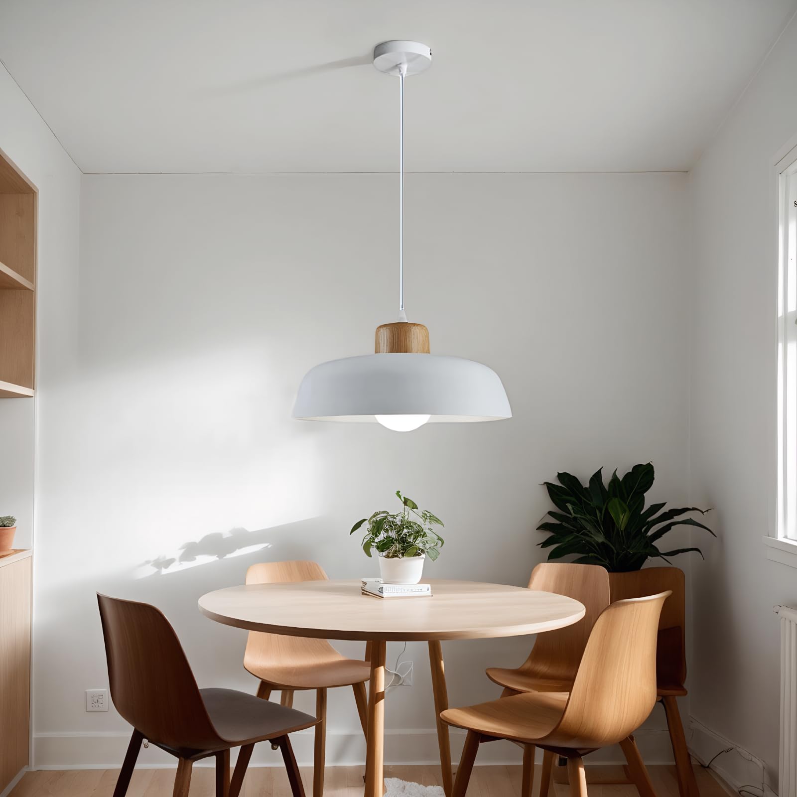 EKSED Makaron, okrągła metalowa lampa wisząca, 300 mm, nowoczesne proste drewniane wykończenie E27 Loft Bar Lampa sufitowa, kuchnia wyspa żyrandol do jadalni (biały)