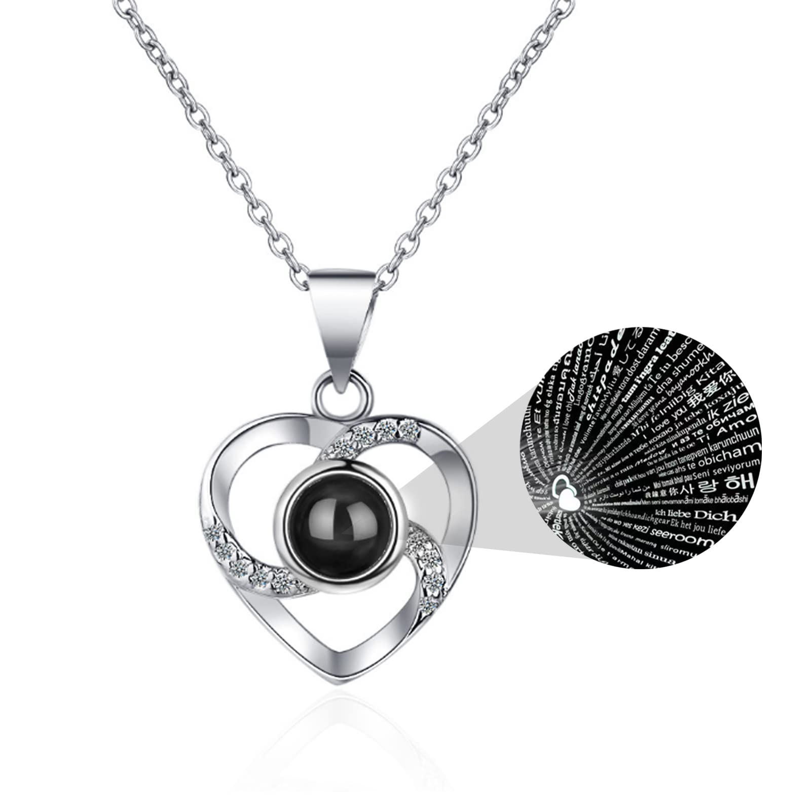 SHONDE I Love You Necklace 100 Languages, with Centered Man-made Crystal and Zircon, Gift Boxed for Girlfriend Wife Mum Women Valentine's Day Mother's Day Birthday Anniversary