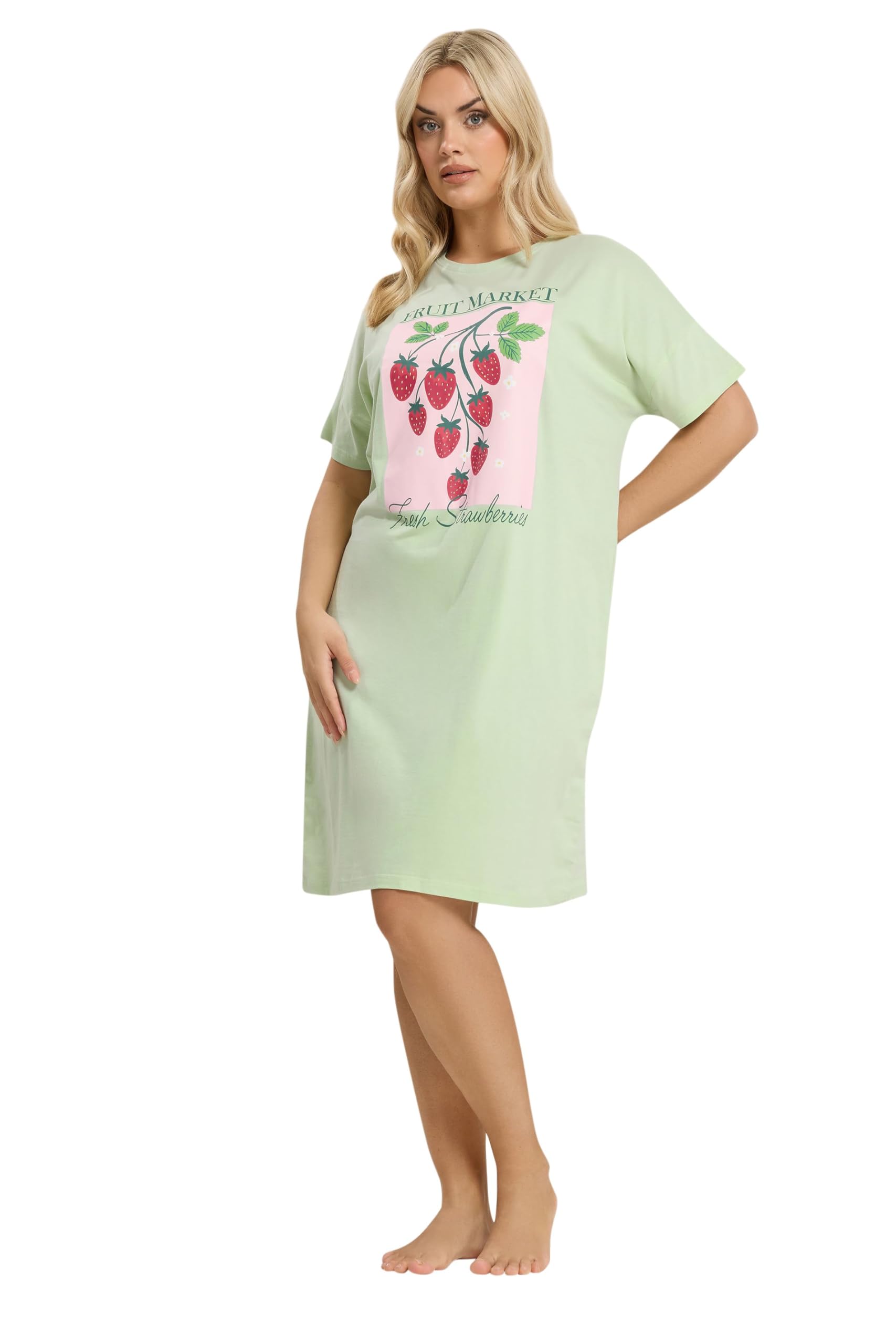 Yours Women's Light Green 'Fruit Market' Sleep T-Shirt Nightdress In | : 38/40