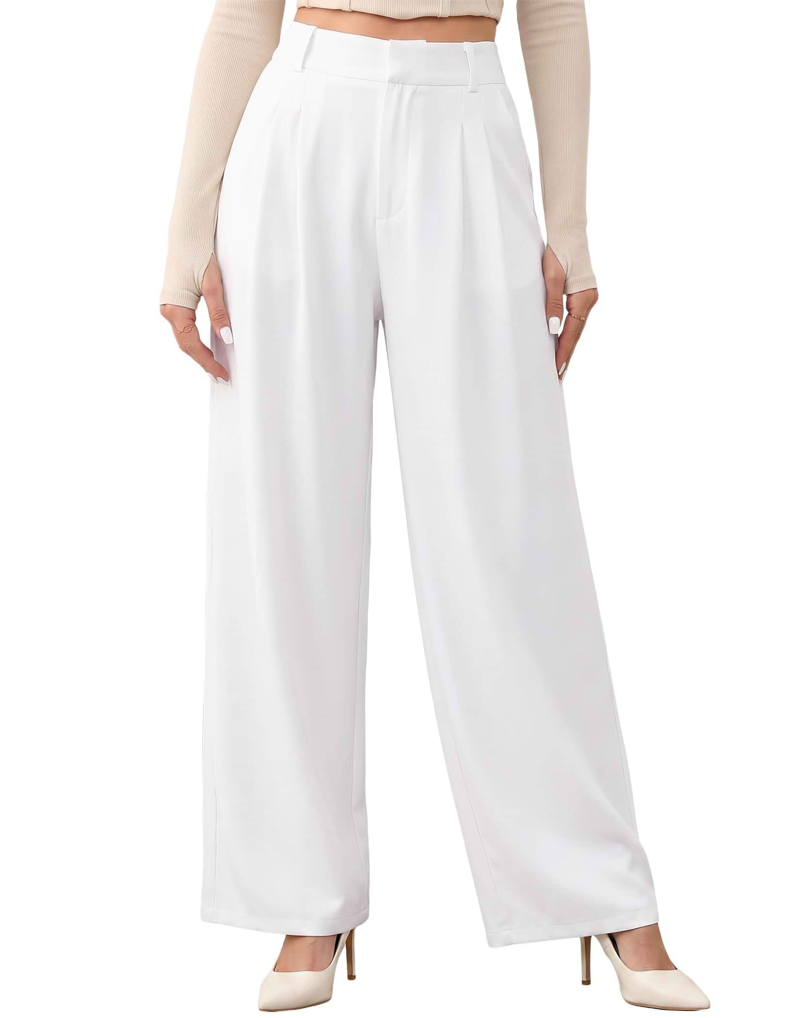 GEKCM Women High Waisted Pants Wide Straight Leg Office Trousers Loose Fit Dressy Casual 2026 Fall Slacks with Pockets
