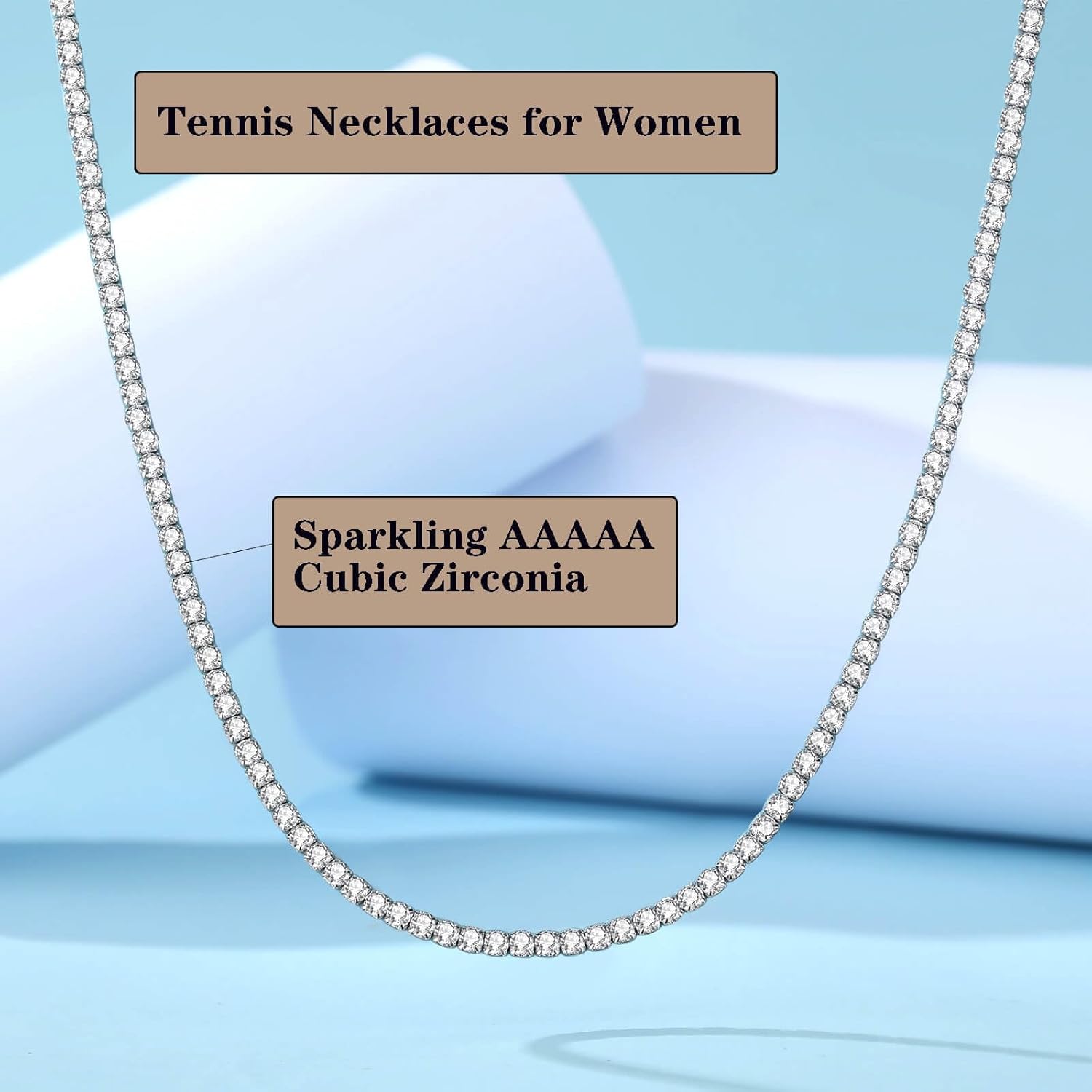 3mm Tennis Necklaces for Women, Adjustable length 14K White Gold Plated Thin Round Cubic Zirconia Classic Diamond Tennis Necklace for Women/Men, Size 16/18/20/22/24 inch - Image 5