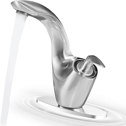 Grifo de lavabo de baño, moderno grifo de baño de níquel cepillado, grifo de baño de latón macizo de una sola manija para fregadero de 1 agujero,