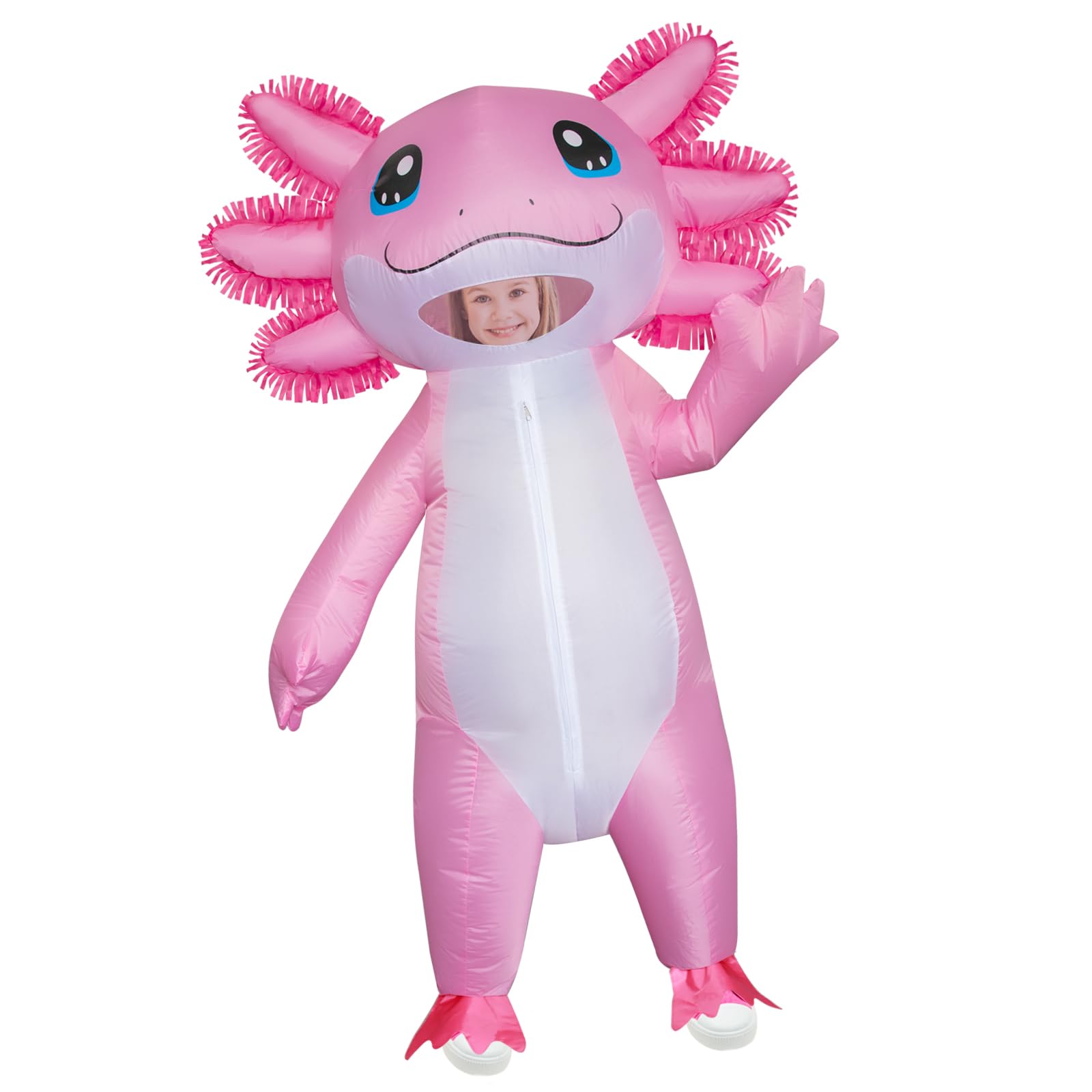 Poptrend Inflatable Axolotl Costume for Adult Kids Axolotl Halloween Costumes Men Women Blow up Costumes Funny Fancy Dress Party (Kids pink)