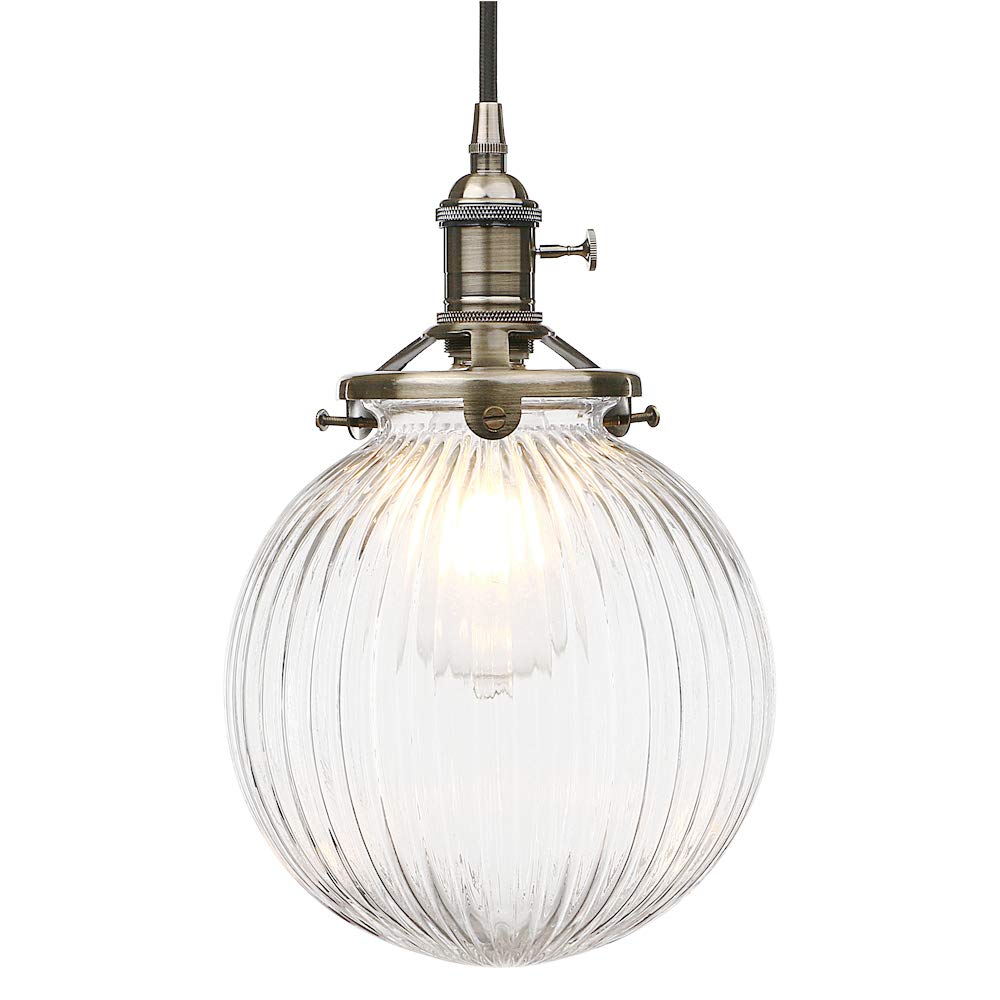 Yosoan Bronze Vintage Edison Switch Pendant Light Fiting With Ribbed Globe Glass Shade, Industrial Pendant Light Fitting Chandelier For Kitchen Dining Room Bedroom Restaurant (Bronze)