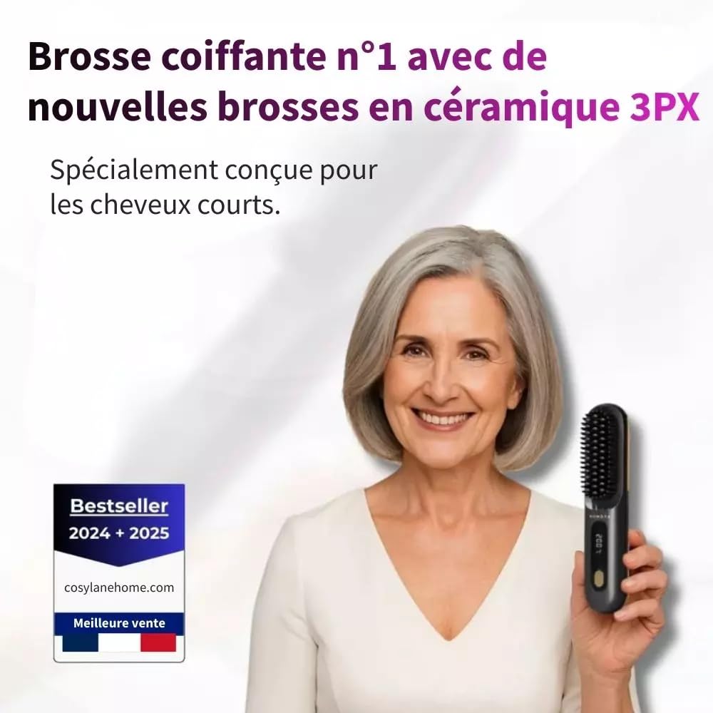 Styleva - La PREMIERE brosse coiffanteintelligente pour cheveux courts brosse chauffante, sèche-cheveux, 3 réglages de température, écran LED