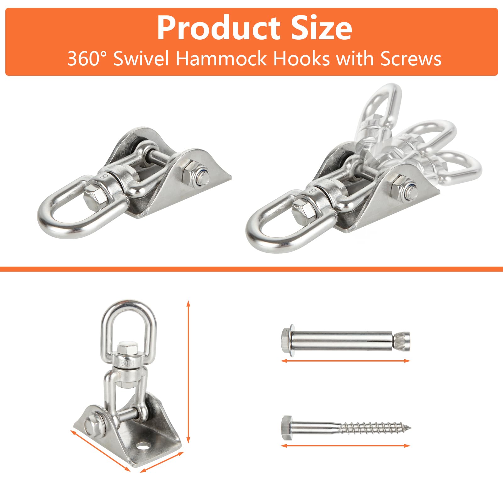 VIDETOL 2 Pack Heavy Duty Swing Hangers Hooks, 360° Swivel Hammock Hooks with Screws - Image 2