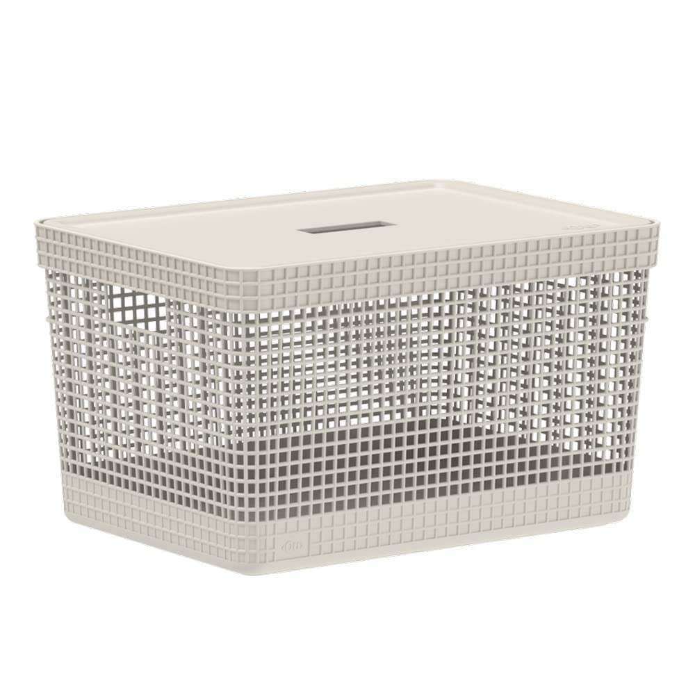 OU Grid Basket with Lid, 20 Liter Capacity, Beige