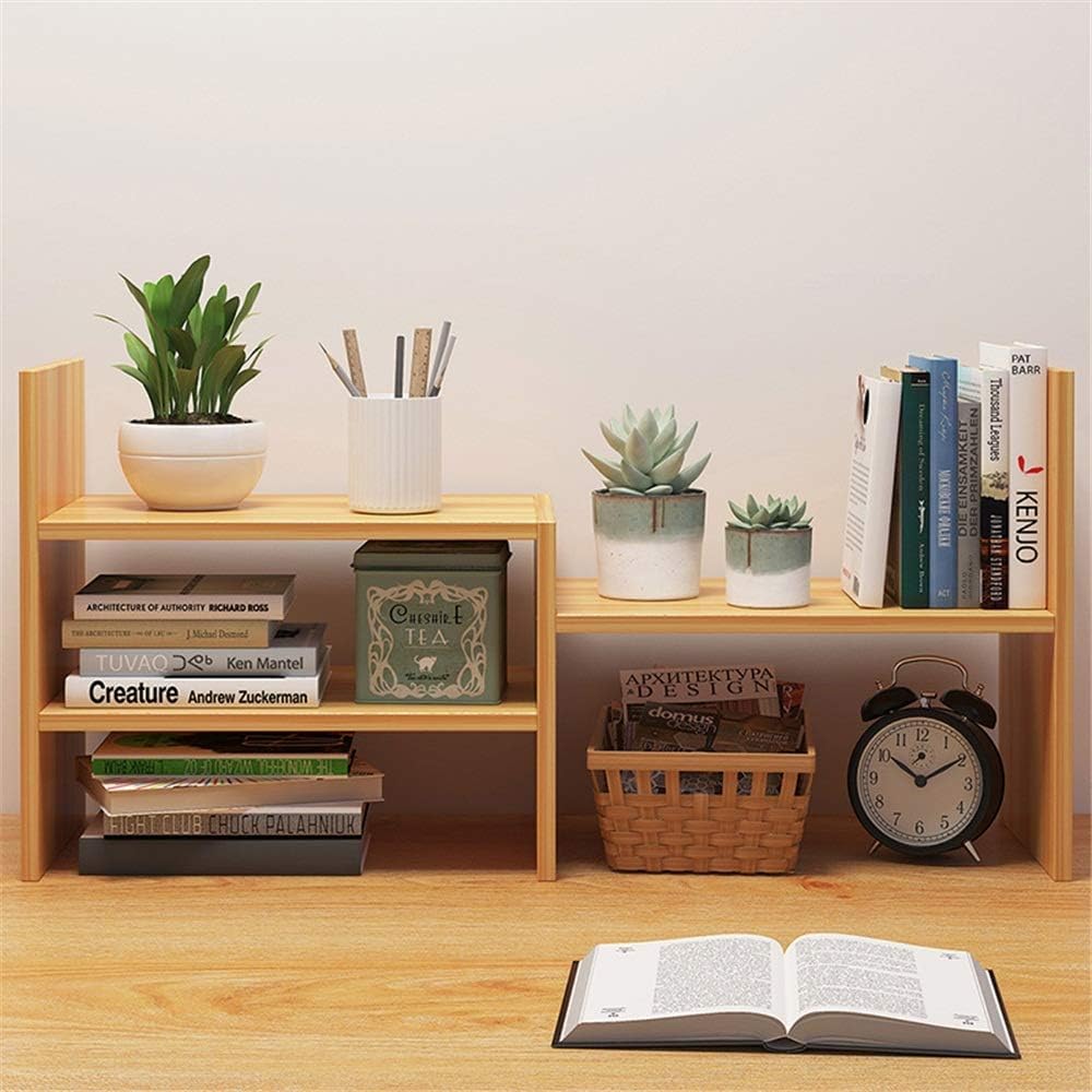 UniArt Table Top Modern Space Saving Wooden Desktop Bookshelf for Office & Home Desk (Beige, 64 x 17 x 36 CM)-image-31