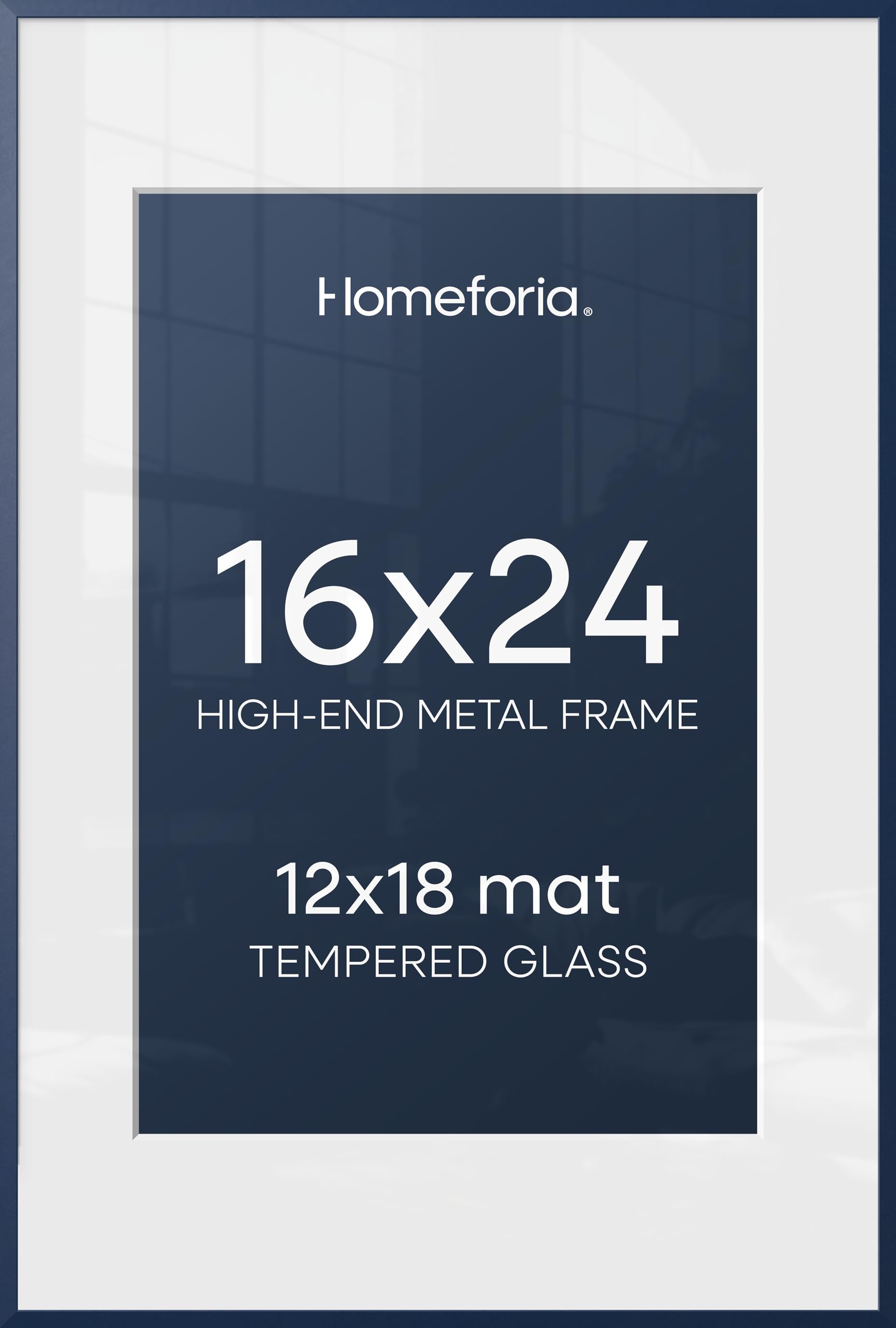 Homeforia 16x24 Navy Blue Picture Frame, High End Metal 16x24 Poster Frames with Mat 12x18 inch Photo, 16 x 24 Navy Blue Frame Matted to 12 by 18 Print, 24x16 Frame, Tempered Glass, Wall Kit, Set of 1