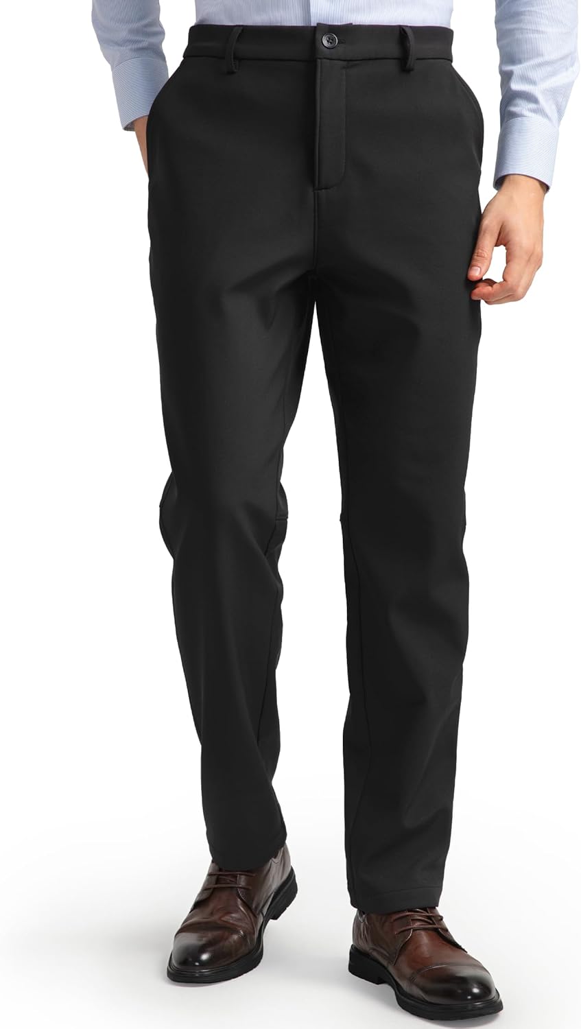 HISDERN Heat 701 Men's Thermal Golf Pants Stretch Fleece 30"/32" No Iron Comfy for Winter Business Casual with Pocket