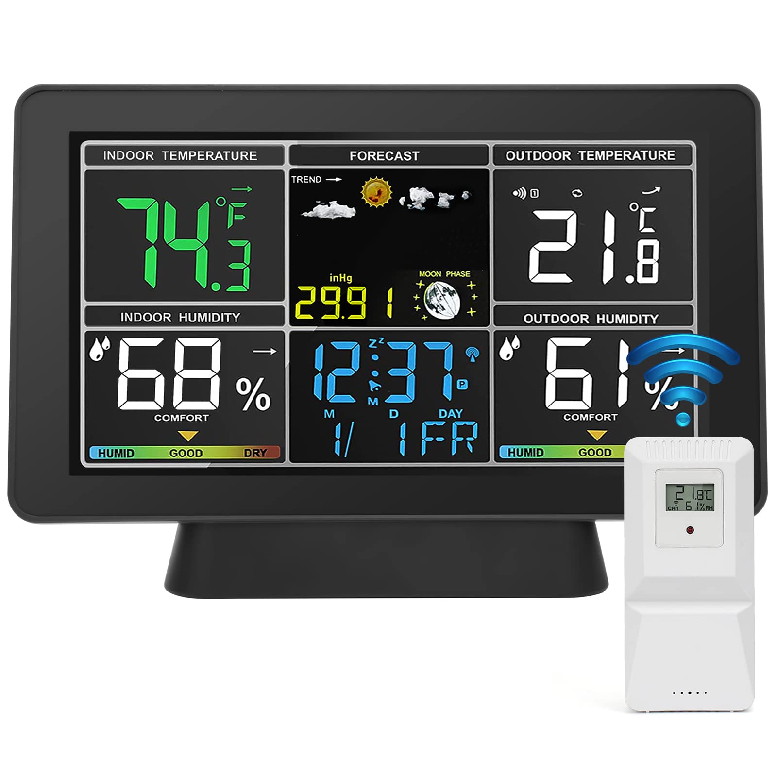 Buy Kannino Weather Station with Wireless Outdoor Sensor, Color Digital