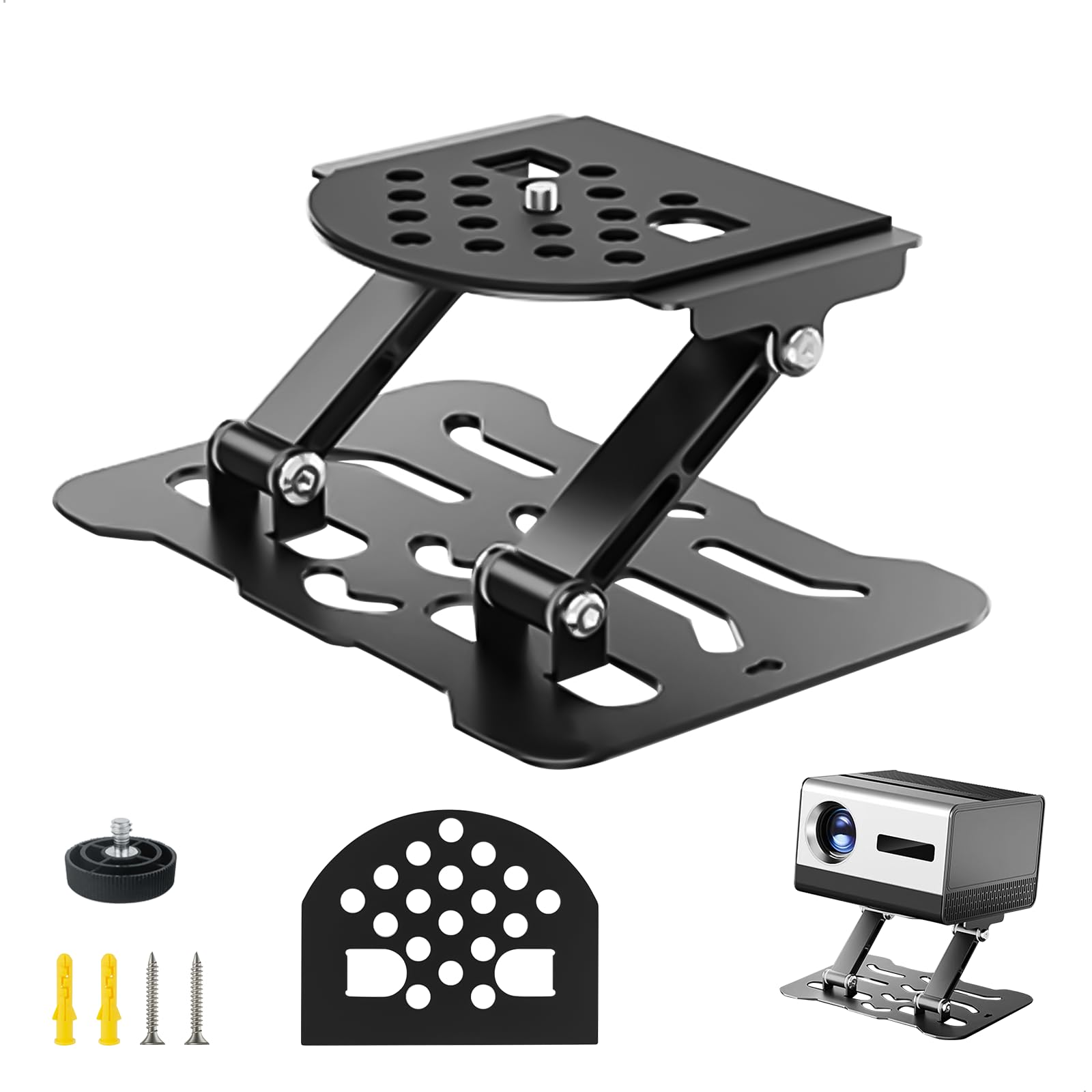 Supporto Proiettore, Supporto Proiettore a Soffitto Universale Regolabile 180°, Supporto Parete Pieghevole in Metallo con Portata Fino a 10kg per Home Cinema, Ufficio, Sala Giochi