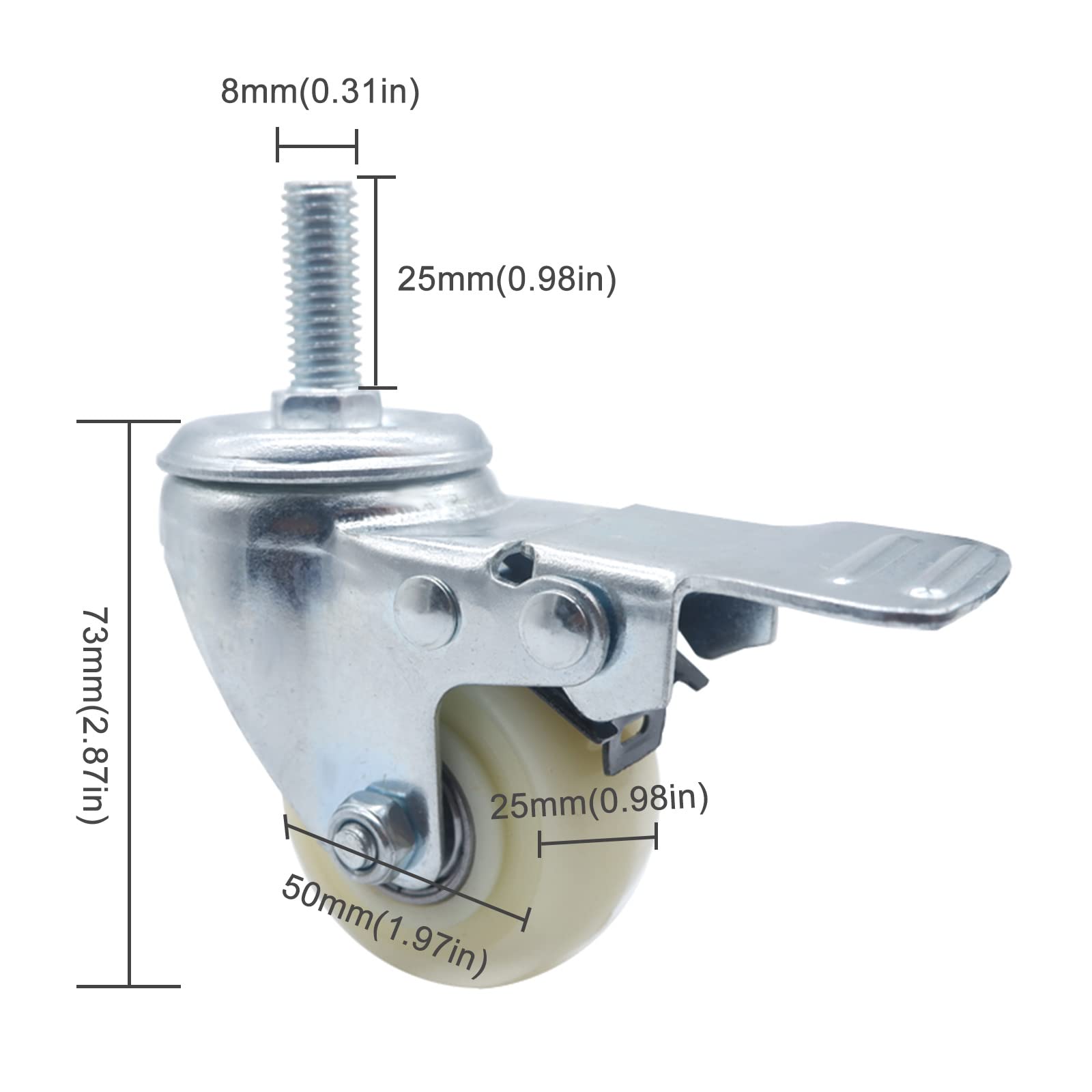 Ruote girevoli in Nylon da 40 mm/50 mm, Ruote girevoli per carichi Pesanti con Freno, Ruote sostitutive per mobili, Ruote per Trasporto, silenziose/Resistenti all'Usura, carico 200 kg/240 kg