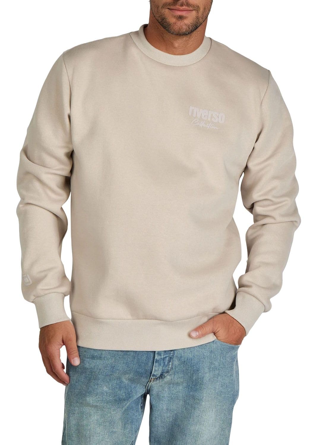 riverso Pull pour homme avec imprimé RIVJamie - Coupe droite - Col rond - Manches longues - Blanc, beige, gris, vert, noir - Tailles S, M, L, XL, XXL, 3XL, 4XL, 5XL