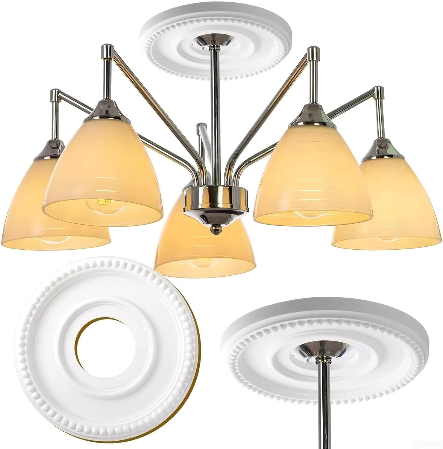 Ceiling Medallion - Polyurethane Decorative Base for Lighting | European Style Canopy Ornament with Intricate Relief & Primed for Home, Bedroom and Living Room