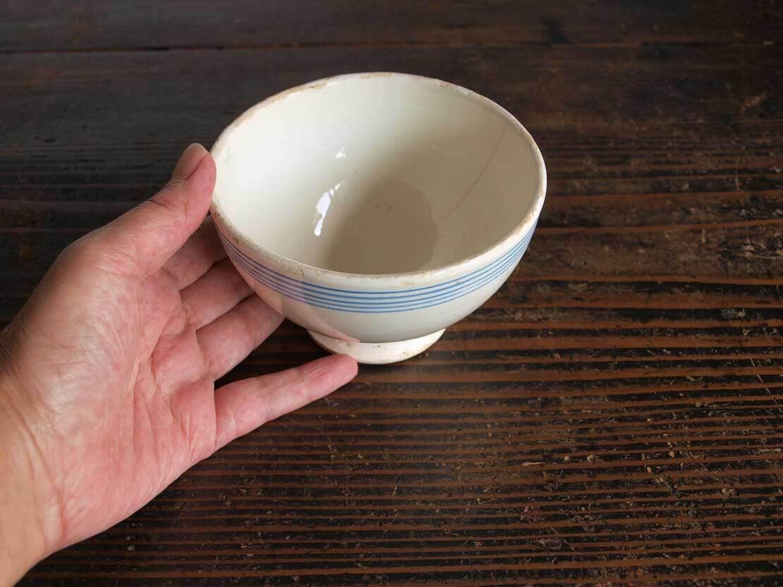 Amazon.co.jp: 青いラインの入ったカフェオレボウル直径12.2cm民藝古陶 