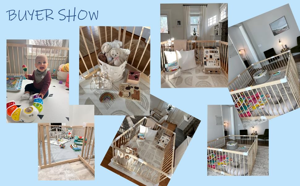 Laufgitter Baby aus massivem Kiefernholz – Baby Gitter Laufstall mit Tür – Klicksystem – Schneller Aufbau 20 Min – 120x160/140x140cm