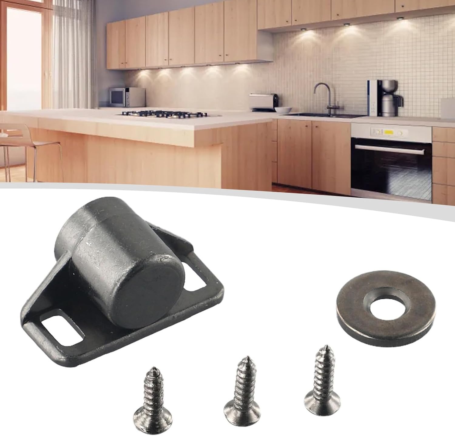 Zinc Alloy Cabinet Catch Latch with Strong Magnetic Closure for Wardrobe Doors, Sliding Cabinets, Drawers and Cupboards – Black Hardware Fastener (Pack of 1 with 3 Screws)