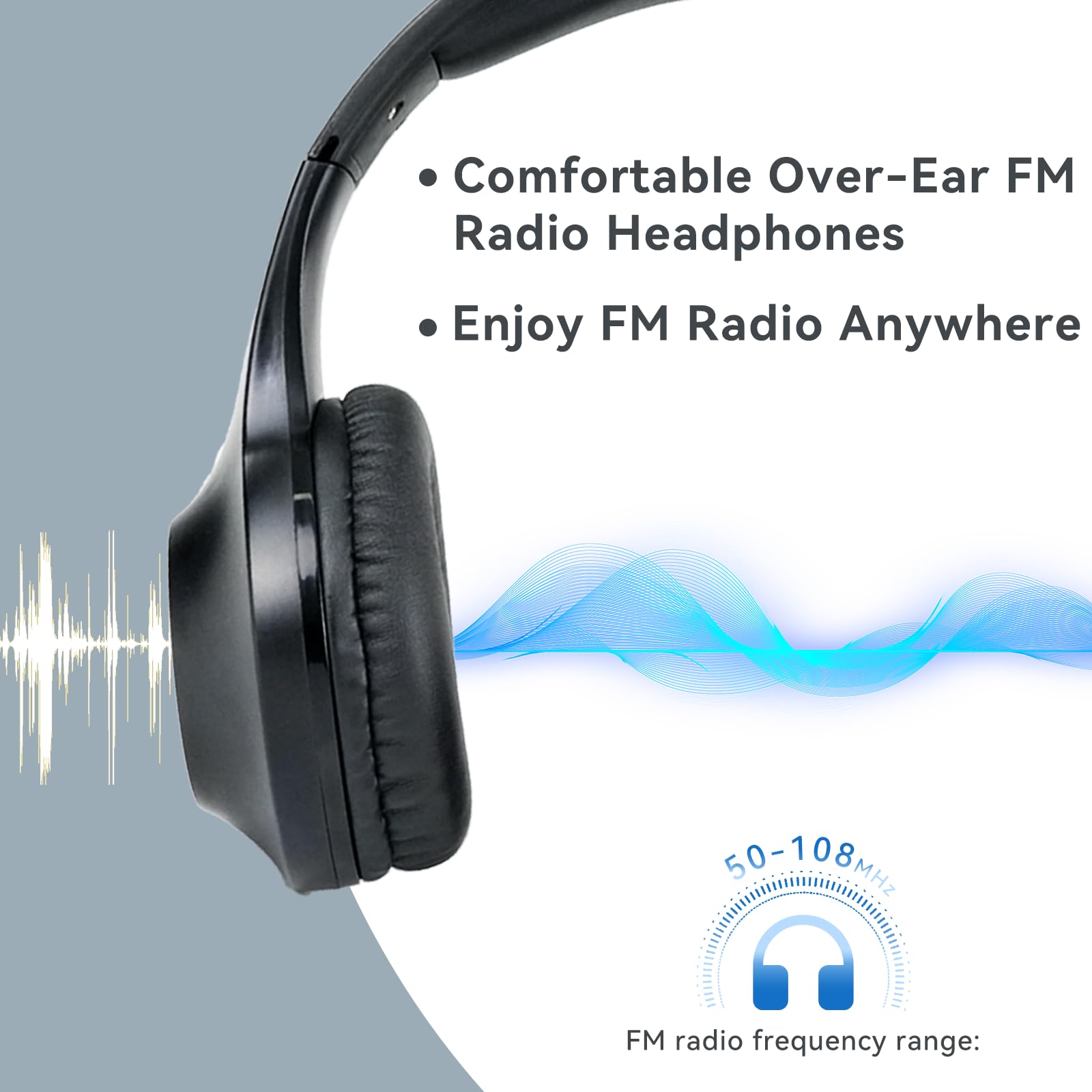 Retekess TR104P Cuffie Radio FM, Pieghevole Cuffie Over Ear, Ricevitore FM, Supporto Ingresso AUX Alimentato a Batteria,Adatto per Studenti che Studiano e si Esercitano