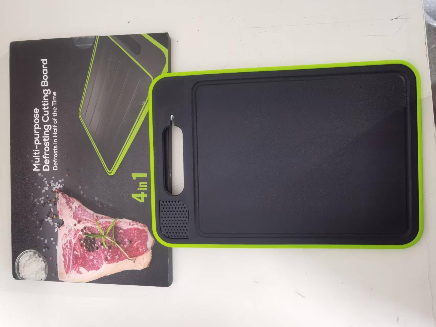4-in-1 Miracle Melt Defrosting Board & Chopping Board - Dual-Side Aluminum Alloy Fast Thawing Tray with Grater, Built-in Knife Sharpener, and Hanging Handle (Food-Grade Safe)