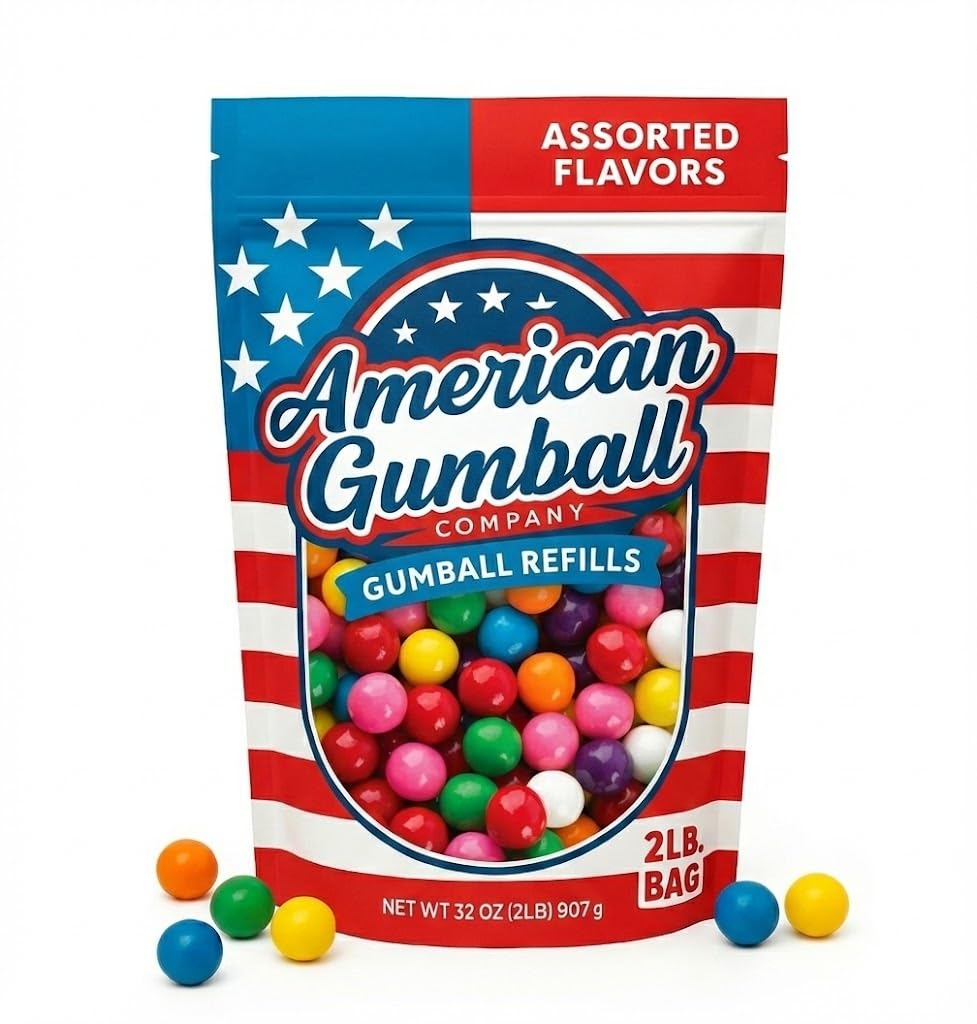 American Gumball Company Assorted Refill Gumballs 2 Pound Bag - .62 inch Small Gumballs for Gumball Machine