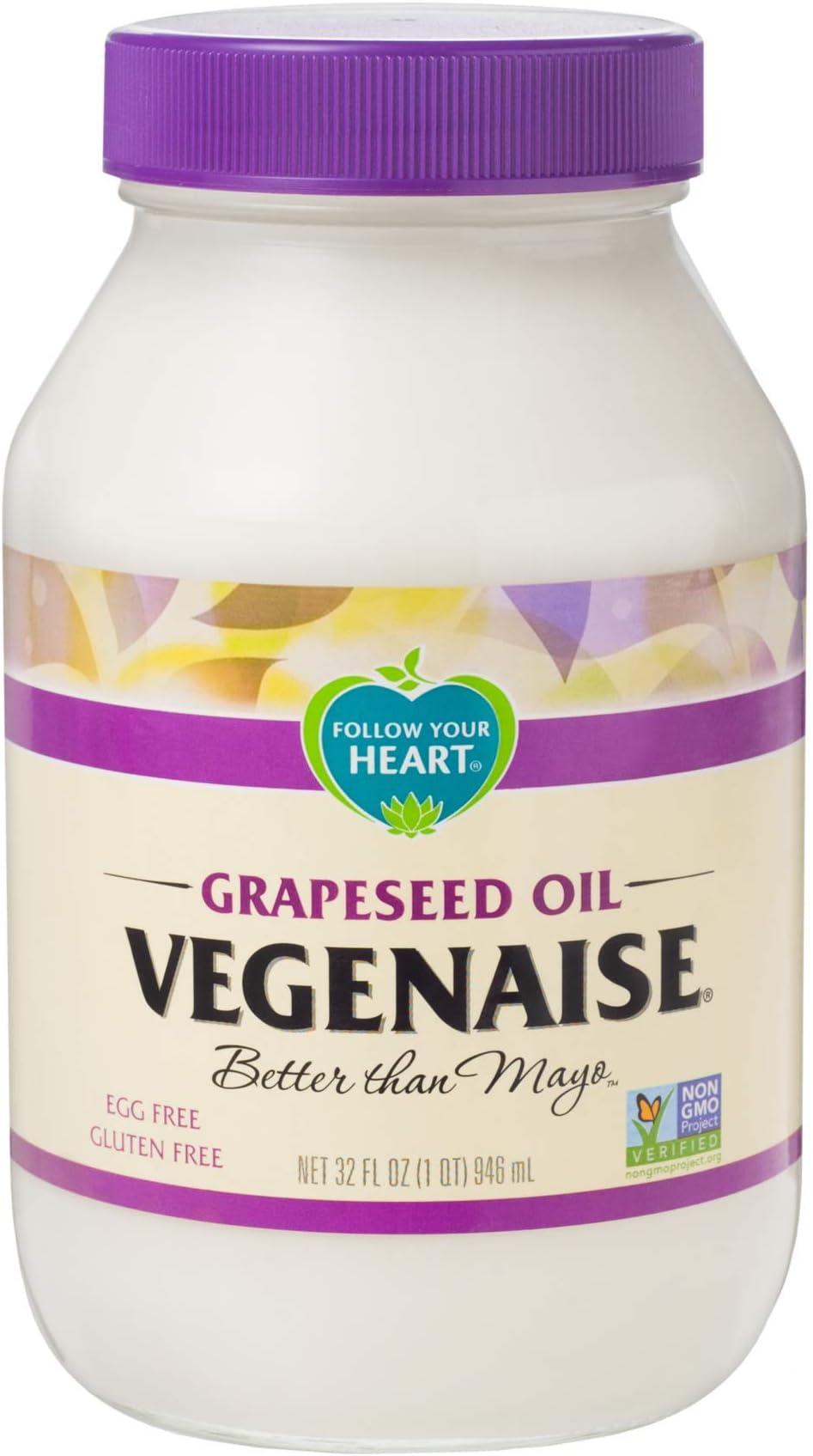 Follow Your Heart Grapeseed Oil Vegenaise, Dairy Free, Non GMO, Egg Free, 32 Fluid Ounces (Pack Of 6)