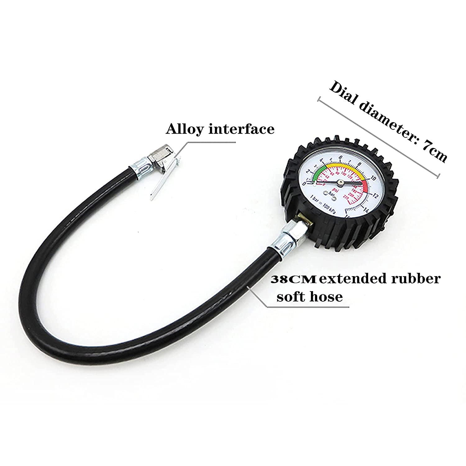 Misuratore pressione pneumatici, 16 BAR e 220 PSI, manometro pneumatici, misuratore pressione aria con tubo flessibile aria, Applica Auto Moto e Bicicletta