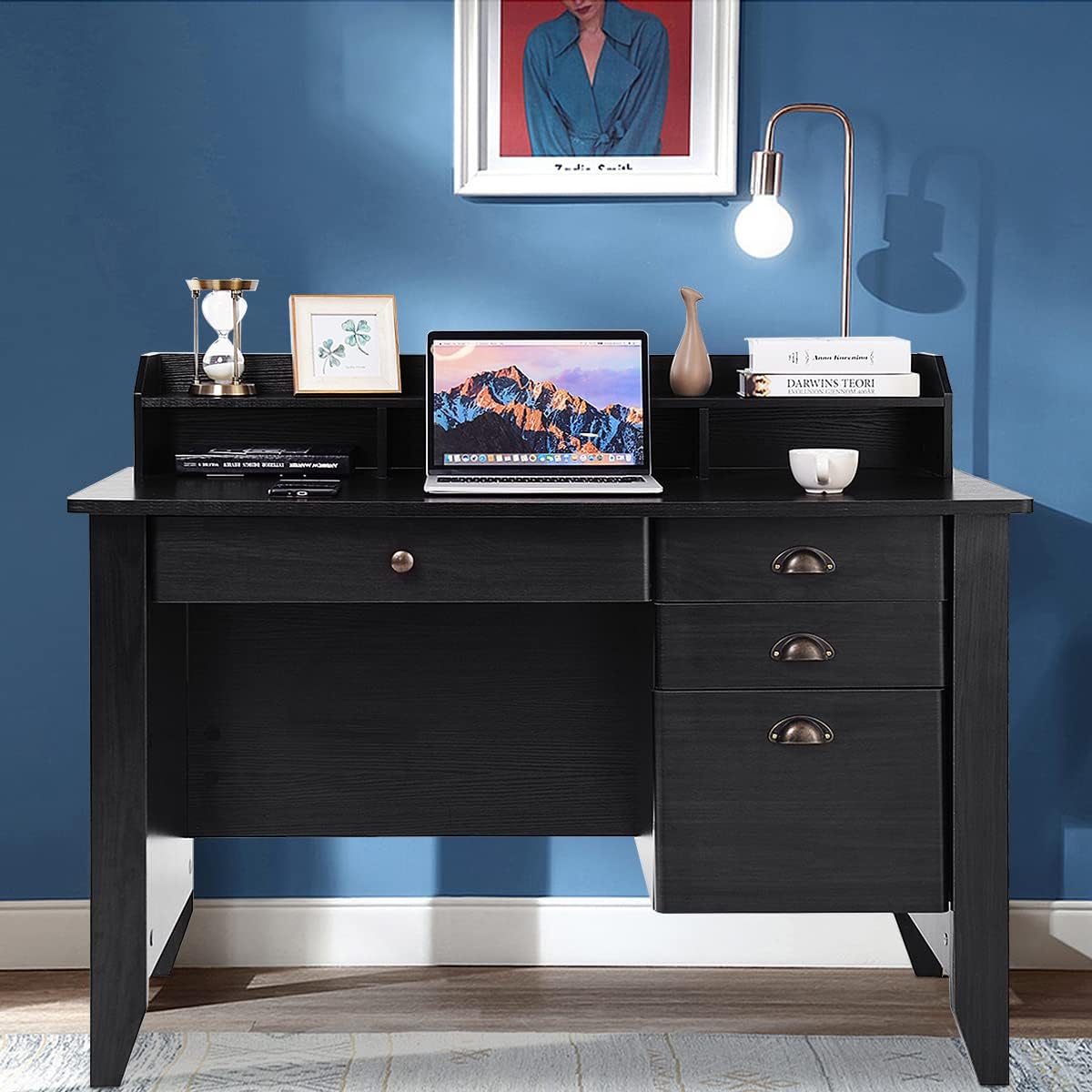 IFANNY Vintage Computer Desk with Drawers, Modern Work Desk with Hutch ...