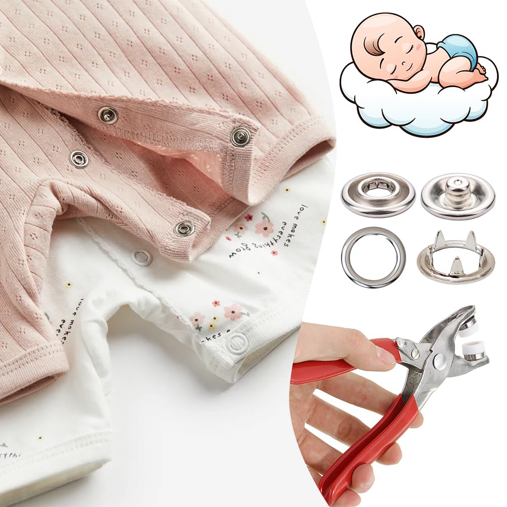 Set Bottoni A Pressione Con Pinza - Automatici, Per Abbigliamento, Fai Da Te, Ottone Anti-Ruggine