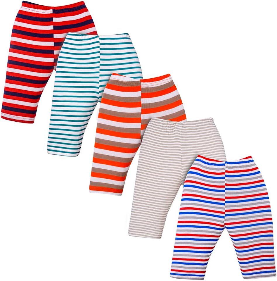 pom-pom SWEET HEARTSPom Pom Sweethearts Soft Cotton Baby Striped Pyjama/Bottom Wear/Sleep Wear/Pajama's Pants Lower for Baby Boy & Girl - Assorted Prints (Pack of 5)