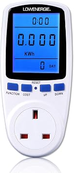 Energy Monitor Plug-In   Electricity Usage & Cost Meter, Backlit LCD Display, Watt Voltage Amp Measure for Home & Office, 240V 13A   LOWENERGIE 2 PACK