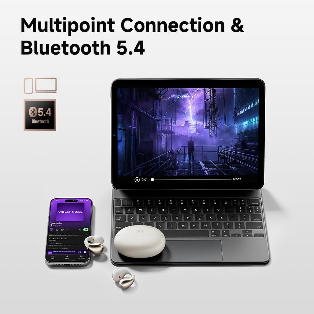 QCY Crossky C30 Open Ear Headphones Wireless Bluetooth, Clip-On Earbuds with 4 ENC Noise Cancelling Mic, Stable Fit, Dual Connection, EQ Customized, Sports Earphones for Workout/Running - Image 8