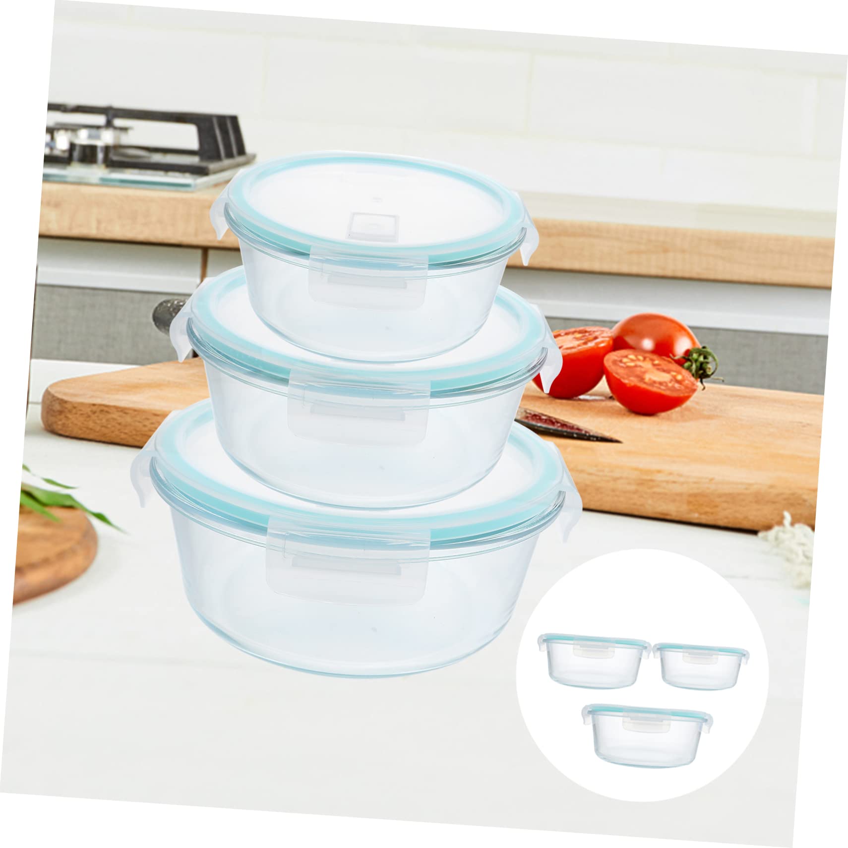 LABRIMP 3 Stück Glas Frischhaltedosen mit Deckel Unterteilte Bento Boxen aus Glas und Pp Leicht Blau für Schule und Unterwegs