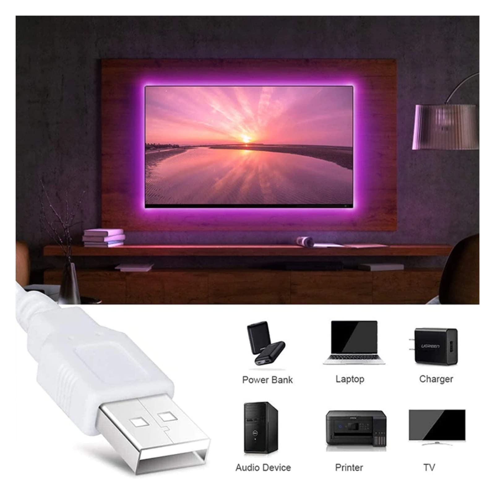Bande lumineuse LED USB Bluetooth 5 V 5050 2812 SMD LED RVB flexible pour chambre, TV, bureau - Rétroéclairage (24 touches bleues, 20 m)
