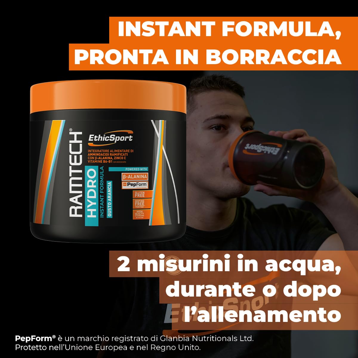 Ramtech Hydro EthicSport – BCAA intra-workout con Beta-Alanina, PepForm®, Zinco e Vitamine B6-B1 – Per attività intense, impegno muscolare e post allenamento – 250 g gusto arancia
