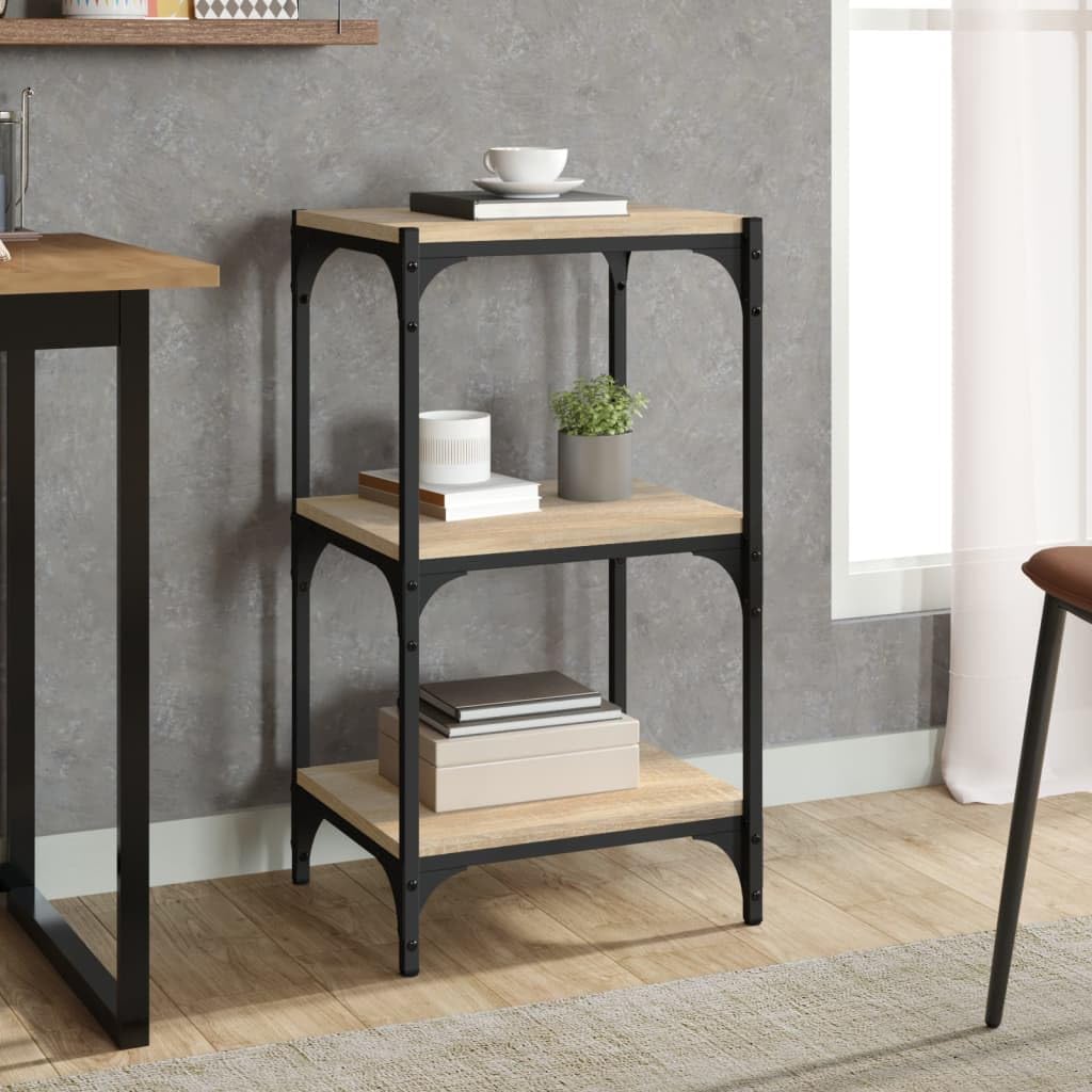 Bücherregal Sonoma-Eiche Holzwerkstoff und Stahl 40 x 33 x 70,5 cm Standregal mit 3 Ablagen, vielseitiges Regalsystem als Raumteiler und Aufbewahrungslösung für Wohnzimmer