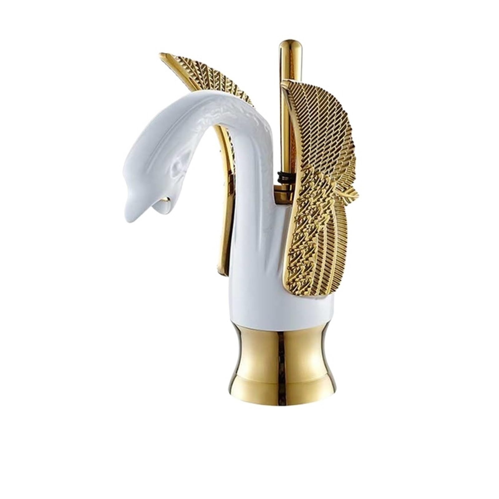 Mxxqrhf Short White Golden Kitchen Faucets, Gold Swan Shape Brass Bathroom Basin Sink Faucet Hot And Cold Water Basin Faucet Countertop Mounted Chrome Swan Faucet (Short White Golden)