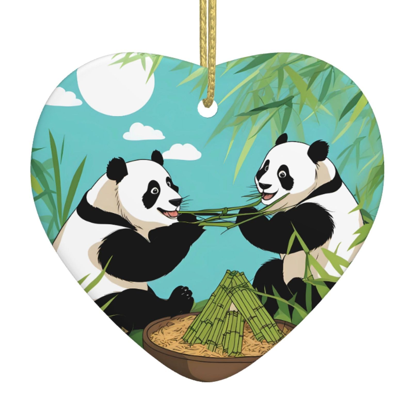 Yyhhaofa White Christmas Tree Ceramic Hanging Love Pendant Two Cute Big Pandas Picture Decoration Malls, Supermarkets, Shops