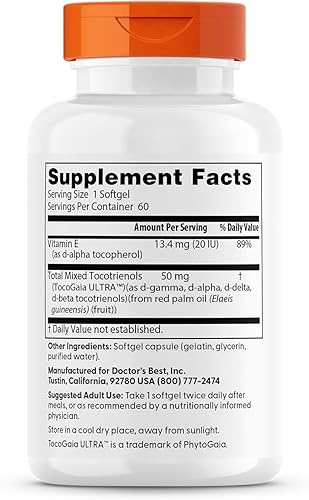 Miniatura 3 de Doctor's Best Los tocotrienoles de vitamina E contienen el complejo de vitamina E de espectro completo biomejorado TocoGaia ULTRA™, 60 unidades