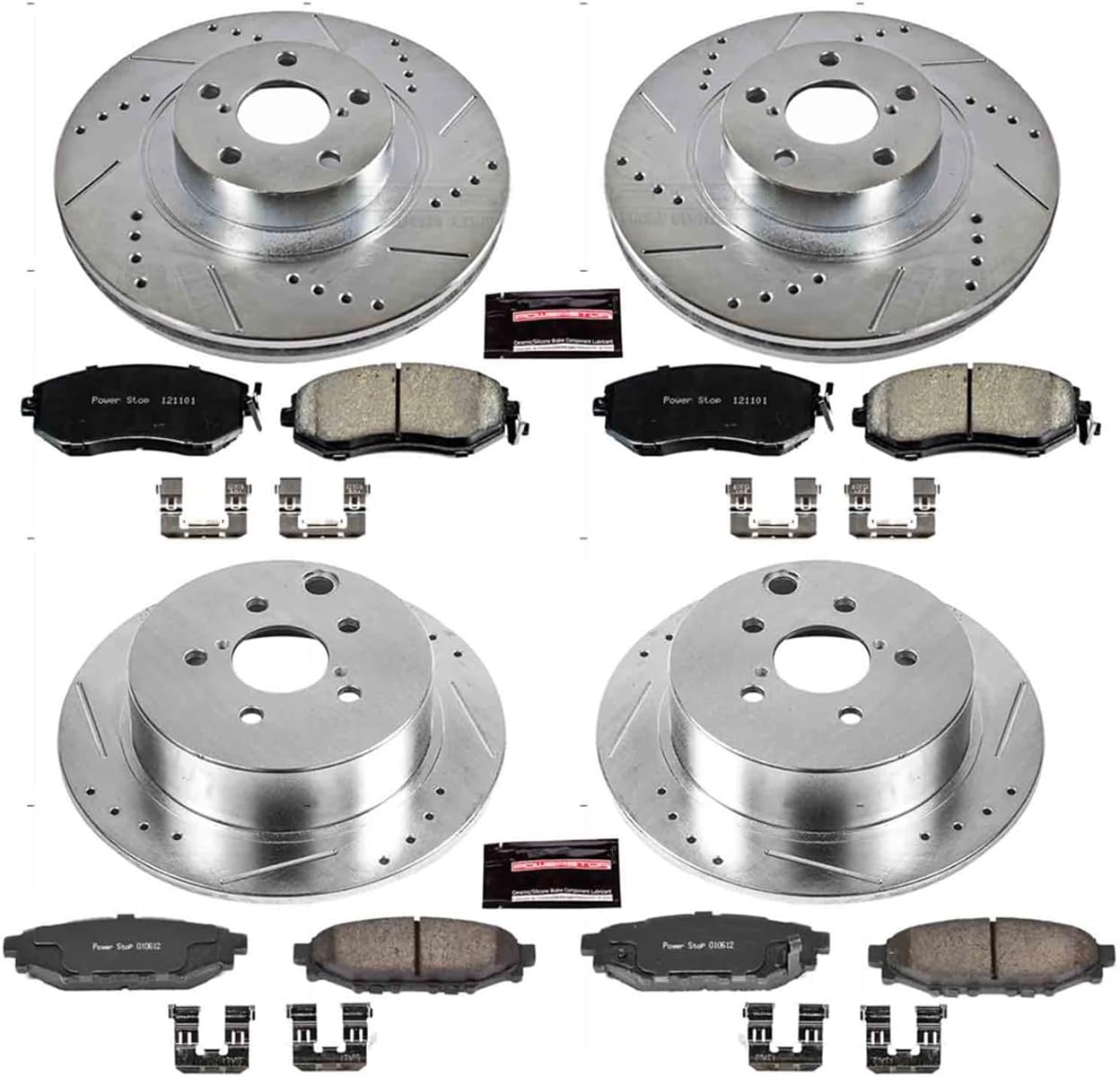 PowerStop Front and Rear Brake Kit For Subaru Crosstrek 2016-17 |Forester 2014-18 |XV Crosstrek 2013-15 - Drilled and Slotted Disc Rotors with Ceramic Brake Pads Replacement, K6762