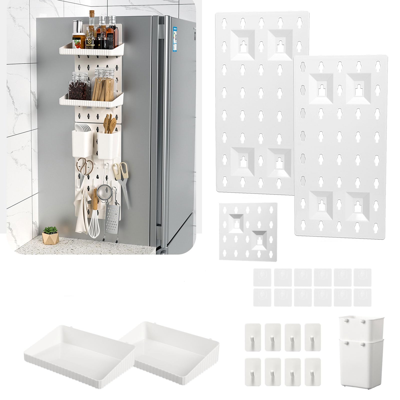 Kit de almacenamiento de pared, panel de almacenamiento de pared de Pegboard, kit de pared de Pegboard perforado, panel de almacenamiento de escritorio para casa, oficina, garaje (blanco)